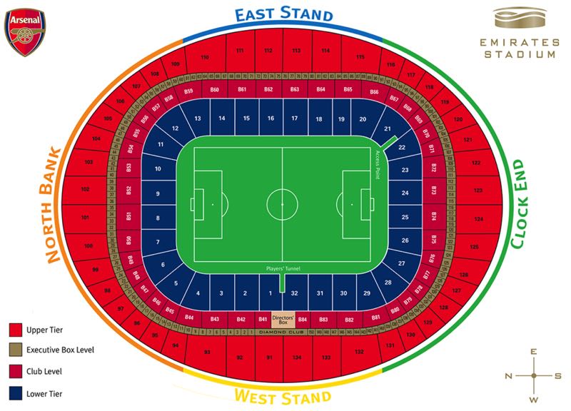 Arsenal stadium seat map